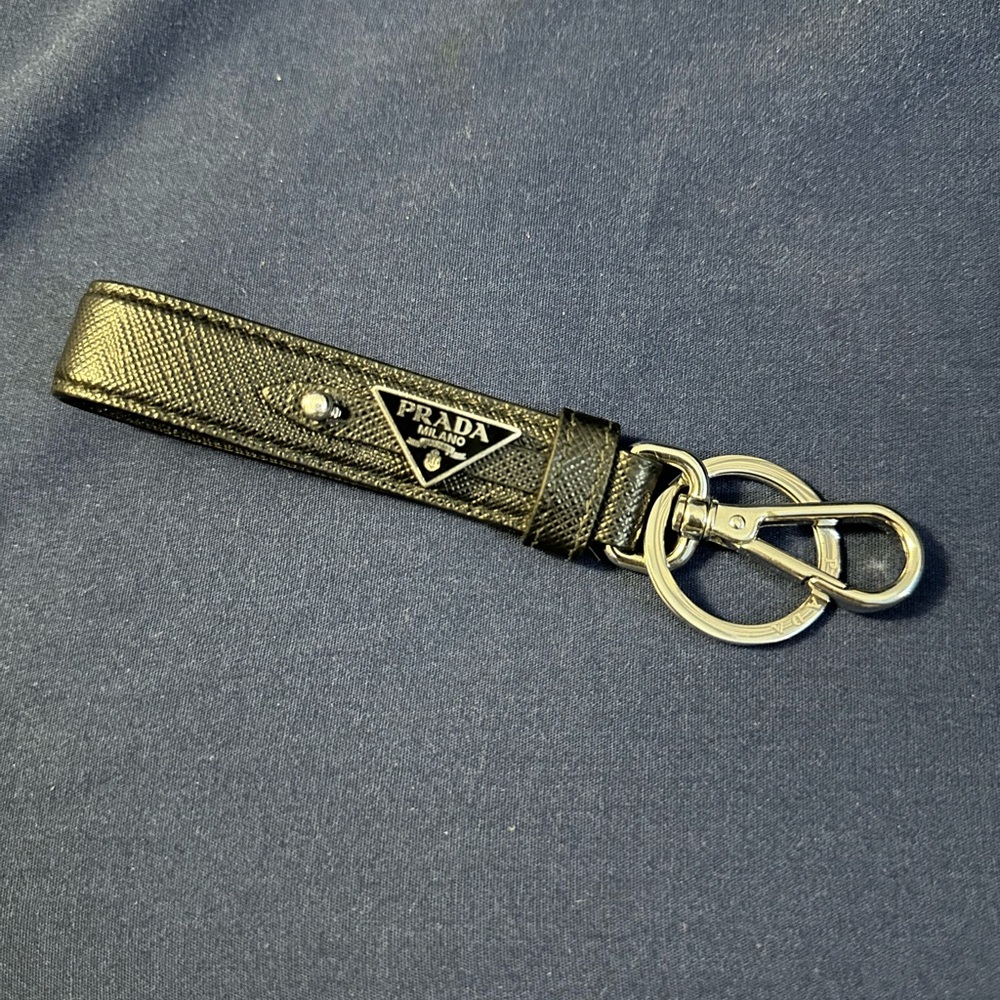 Prada Black Saffiano Leather Logo Keychain